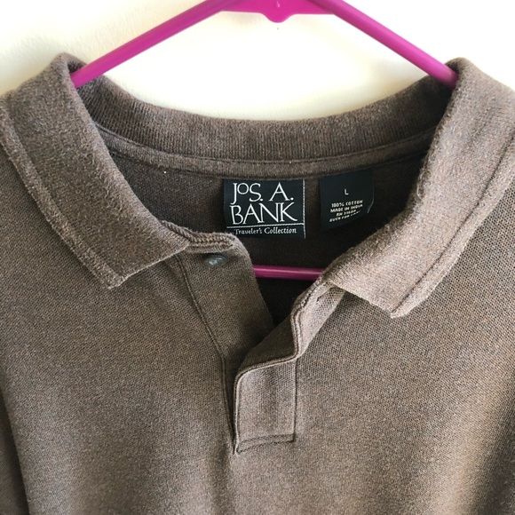 💜 Jos A Bank Men’s Brown Polo Shirt Sz Large - Picture 2 of 3